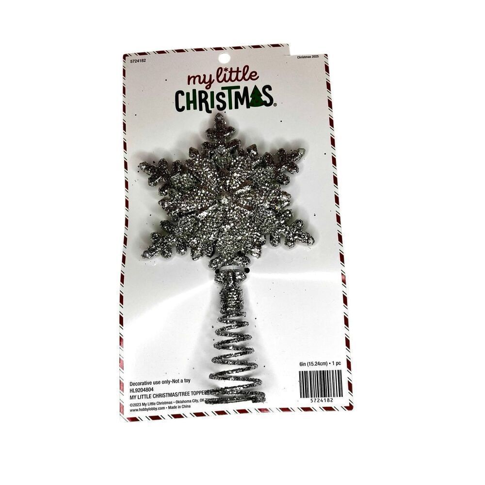 Silver Snowflake Mini Tree Topper Christmas Glitter Decor Metal Spiral New With